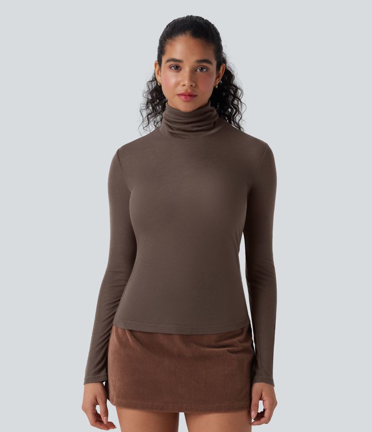 High Neck Long Sleeve Casual Wool-Blend Top