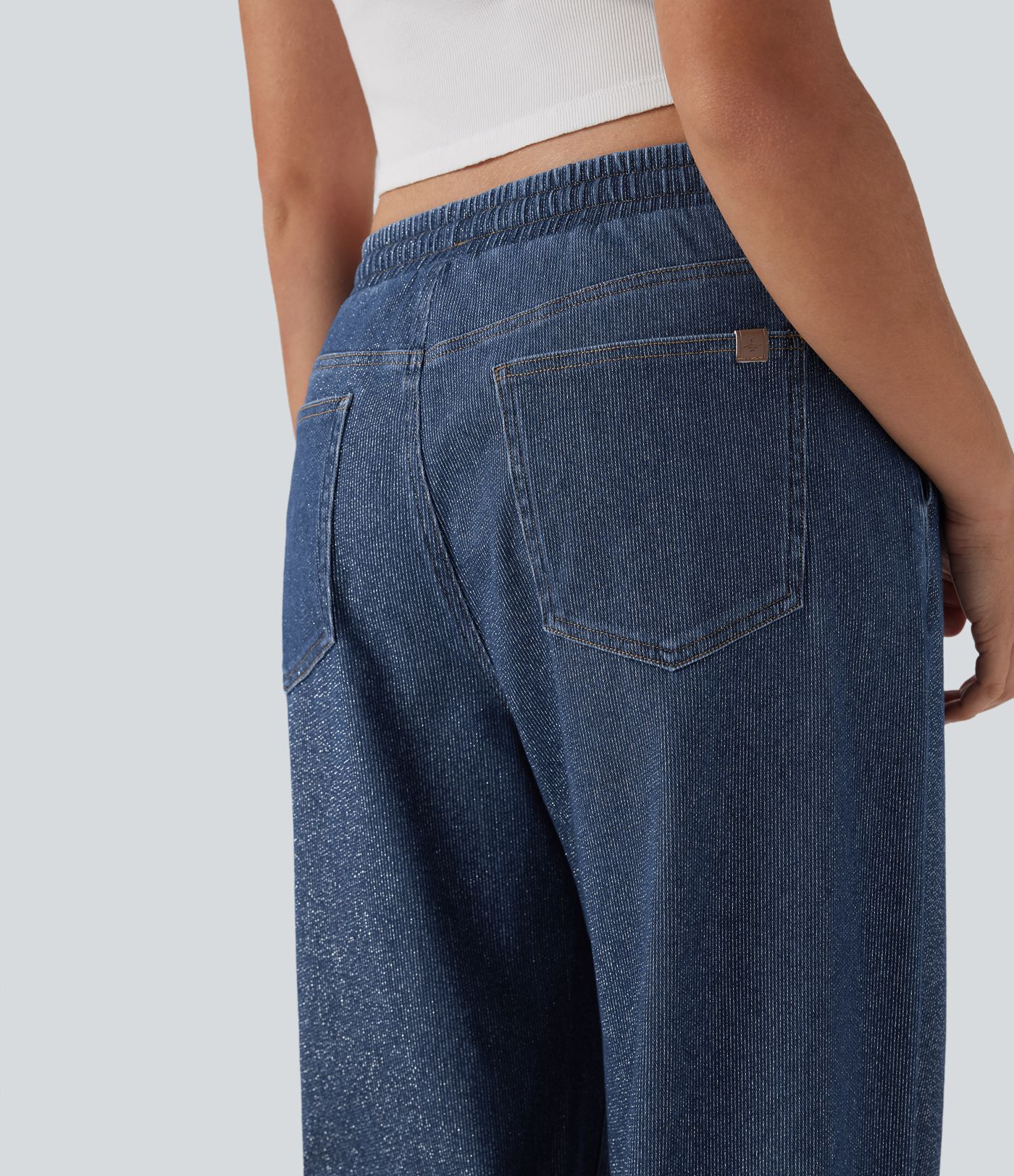 Halara Flex™ Low Rise Drawstring Wide Leg Sparkle Casual Sweatpants Jeans with Pockets