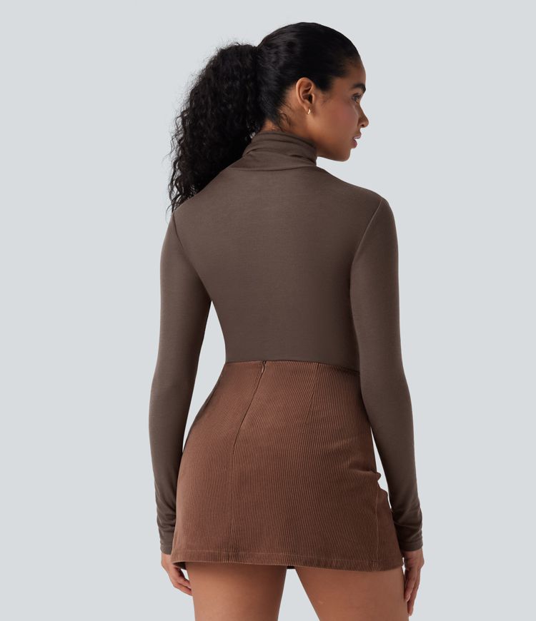 High Neck Long Sleeve Casual Wool-Blend Top