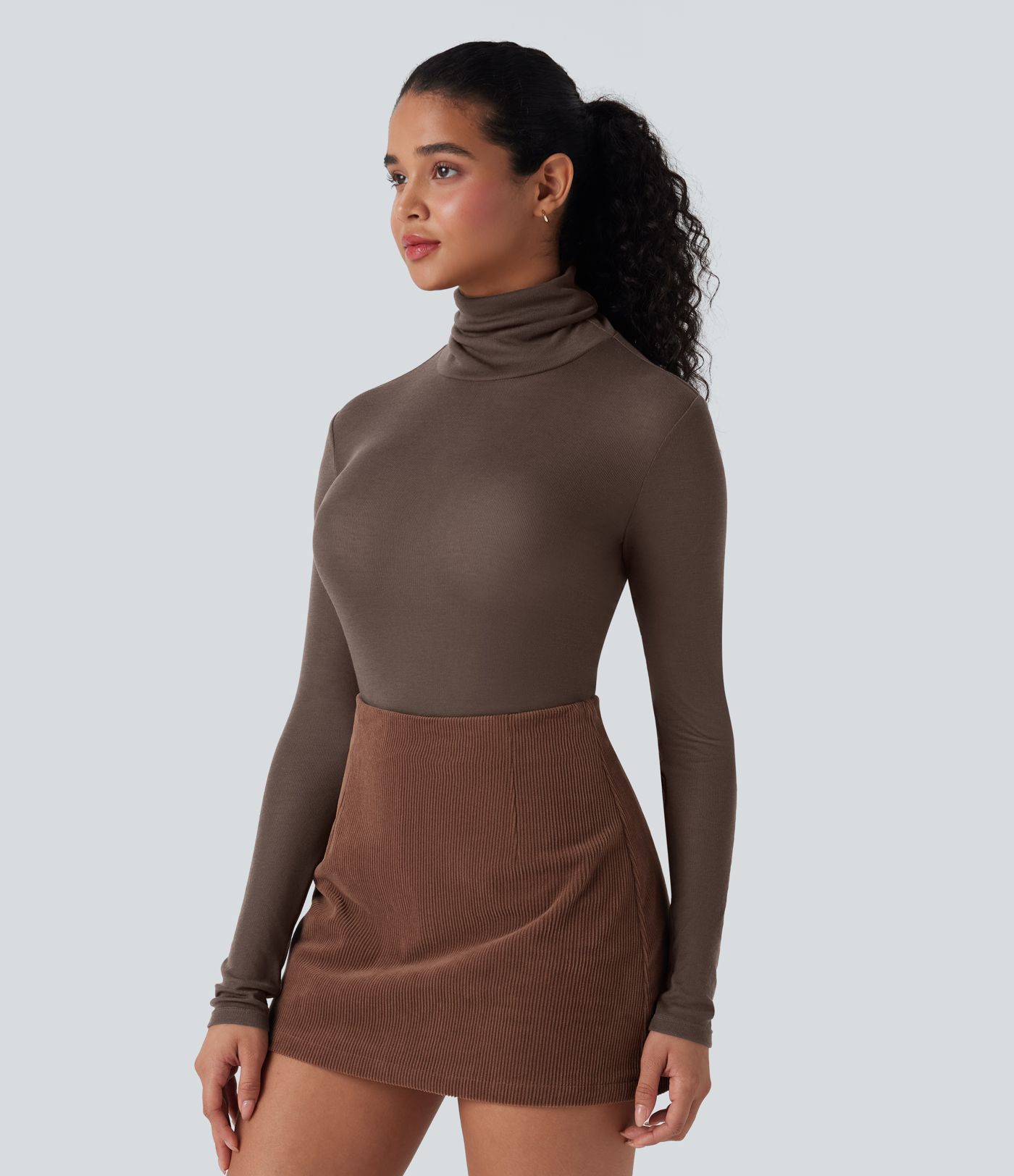 High Neck Long Sleeve Casual Wool-Blend Top