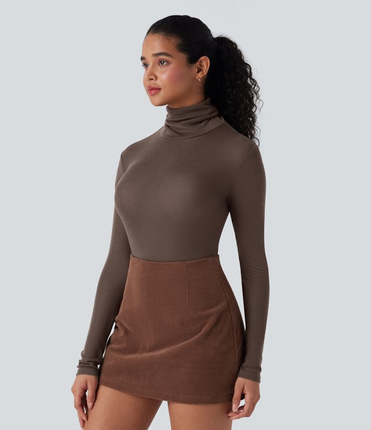 High Neck Long Sleeve Casual Wool-Blend Top