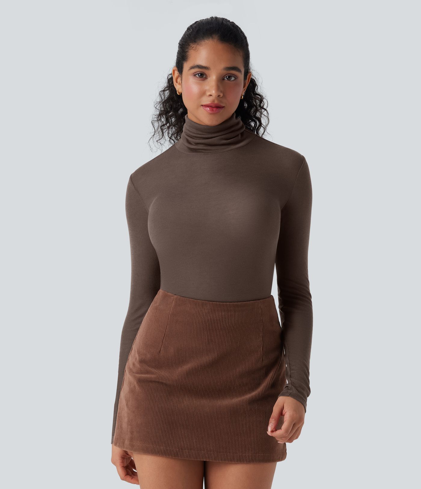 High Neck Long Sleeve Casual Wool-Blend Top