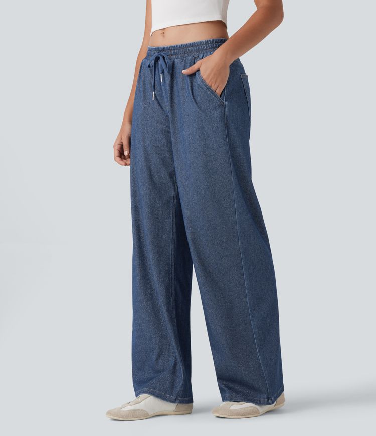 Halara Flex™ Low Rise Drawstring Wide Leg Metallic Casual Sweatpants Jeans with Pockets