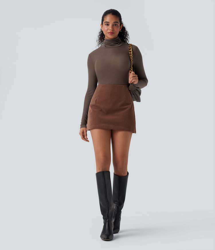 Coffee Quartz Top casual de lana con cuello alto y manga larga / 1