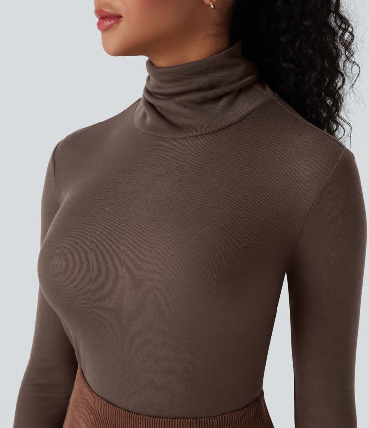 High Neck Long Sleeve Casual Wool-Blend Top