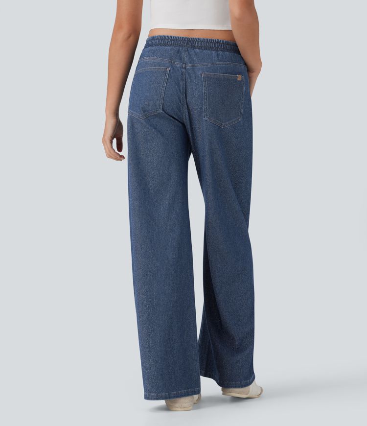 Halara Flex™ Low Rise Drawstring Wide Leg Metallic Casual Jeans with Pockets