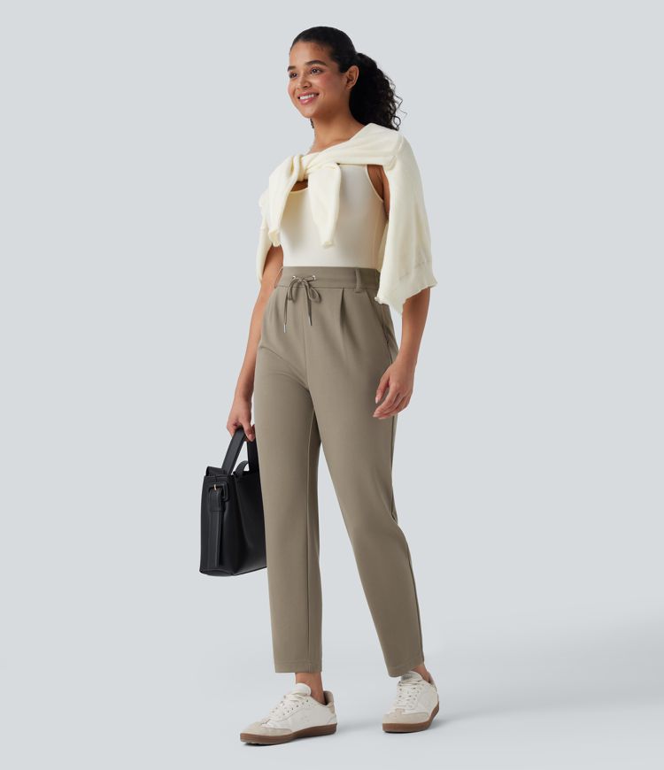 SculptKnit High Waisted Drawstring Tapered Casual Pants with Pockets
