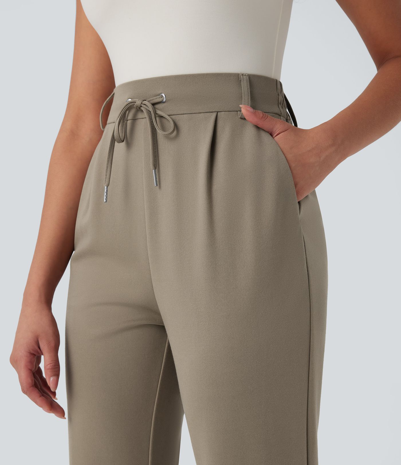 SculptKnit High Waisted Drawstring Tapered Casual Pants with Pockets