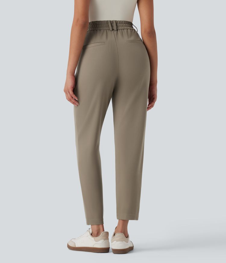 SculptKnit High Waisted Drawstring Tapered Casual Pants with Pockets