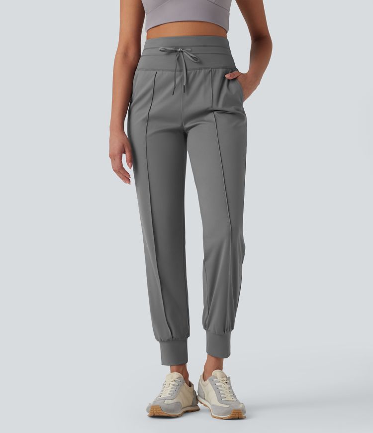 High Waisted Drawstring Quick Dry Yoga Joggers with Pockets-UPF40+