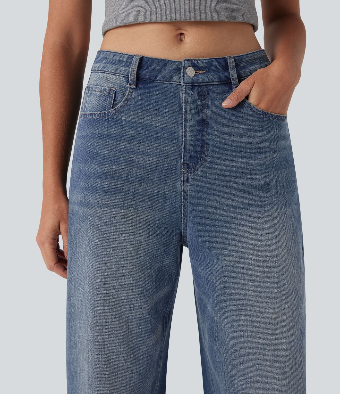 Jean barrel Halara Flex™ taille haute coupe barrel délavé avec poches