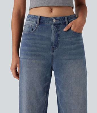 Jean barrel Halara Flex™ taille haute coupe barrel délavé avec poches