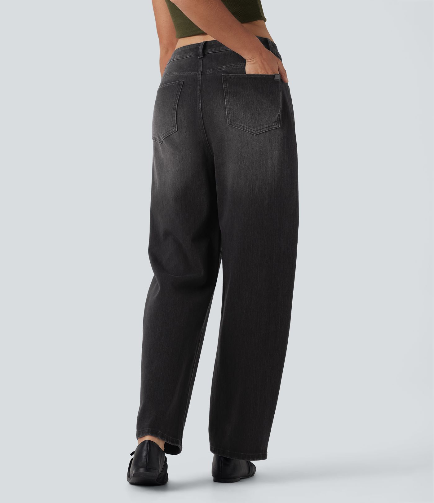 Halara Flex™ High Waisted Washed Casual Barrel Leg Jeans with Pockets