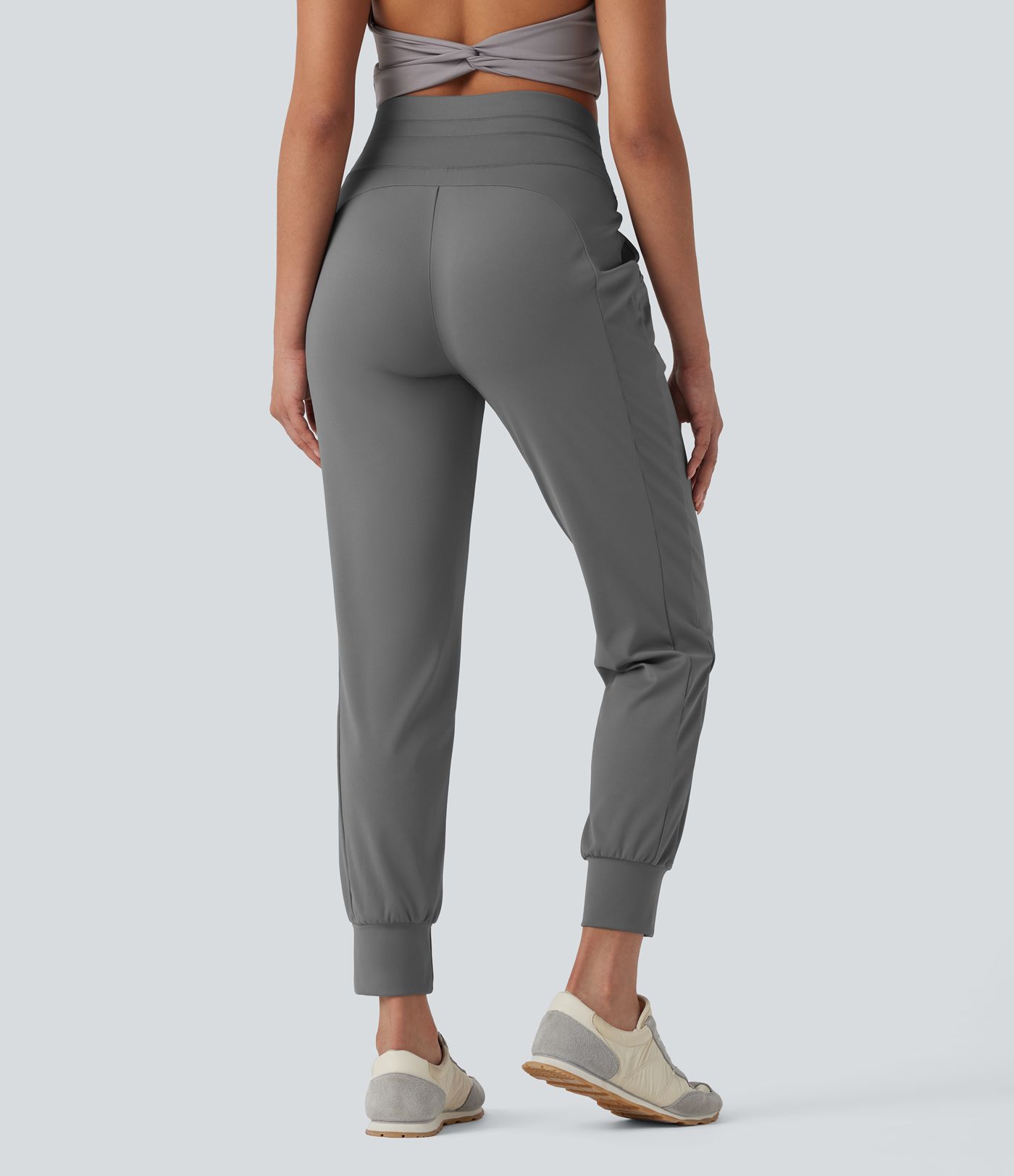 High Waisted Drawstring Quick Dry Yoga Joggers with Pockets-UPF40+