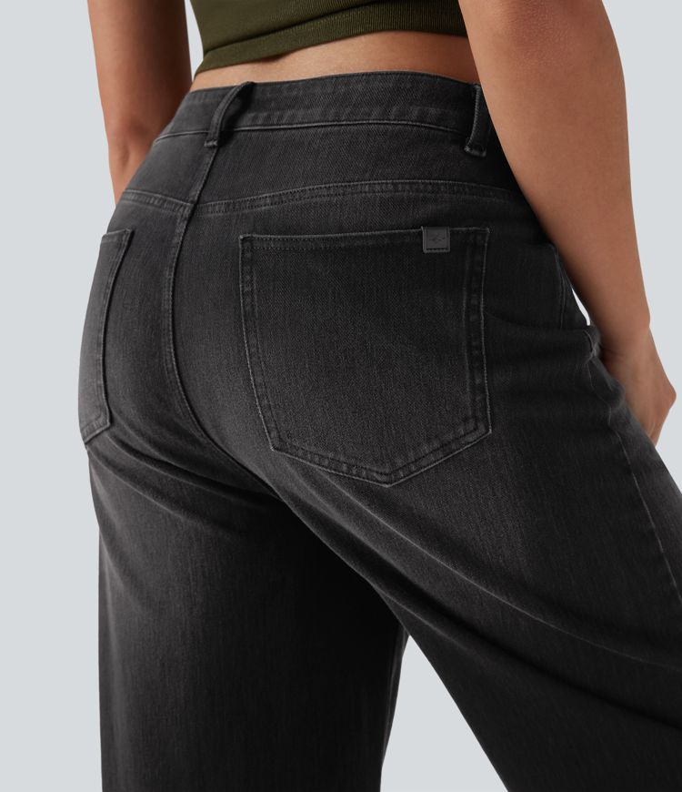 Halara Flex™ High Waisted Washed Casual Barrel Leg Jeans with Pockets