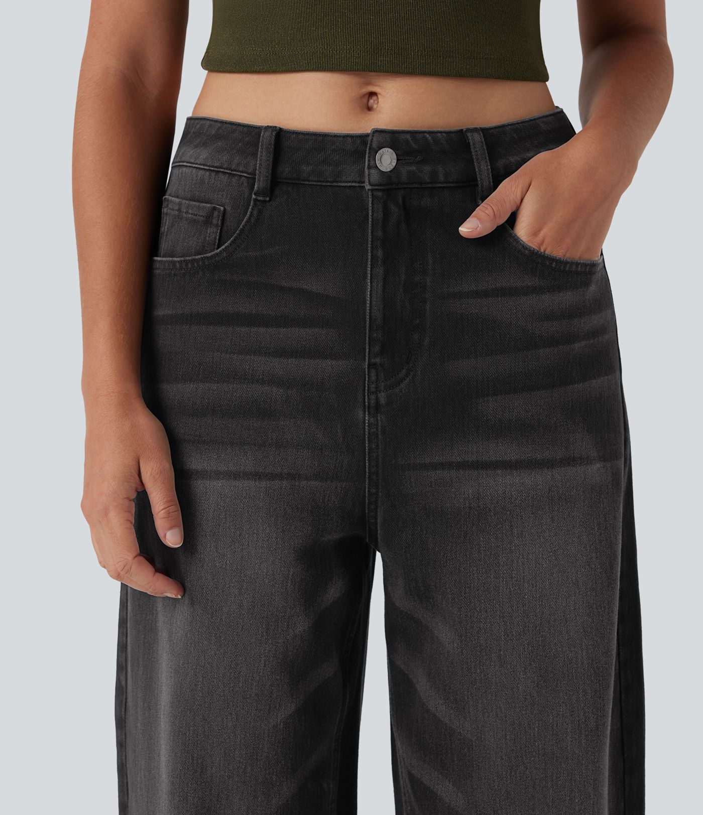 Halara Flex™ High Waisted Washed Casual Barrel Leg Jeans with Pockets