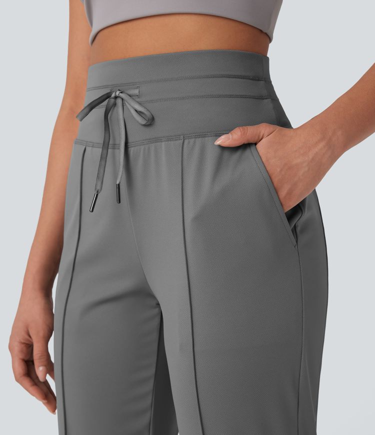 High Waisted Drawstring Quick Dry Yoga Joggers with Pockets-UPF40+