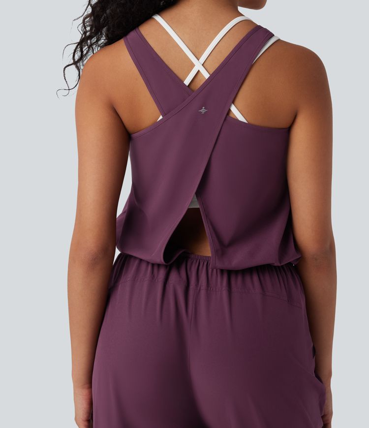 Breezeful™ Sleeveless Quick Dry Workout Jumpsuit with Pockets