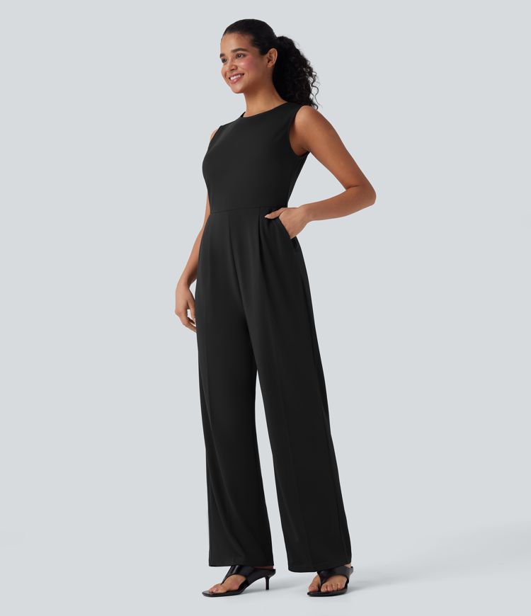 Sleeveless Zipper Work Jumpsuit with Pockets