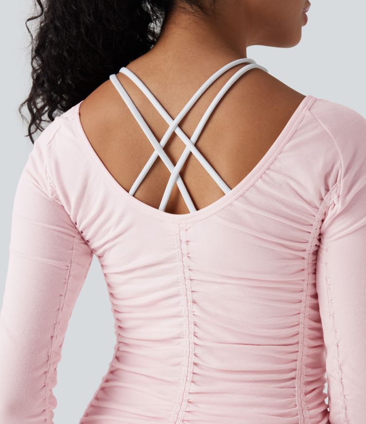 OneForm Seamless Flow Lettuce Trim Ruched Yoga Sports Top