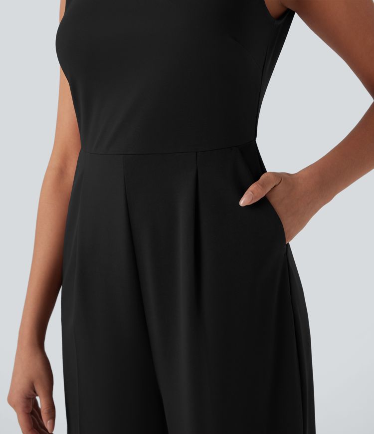 Sleeveless Zipper Work Jumpsuit with Pockets