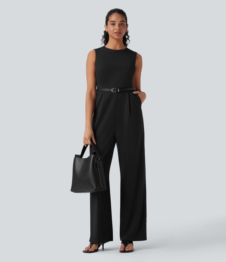 Sleeveless Zipper Work Jumpsuit with Pockets