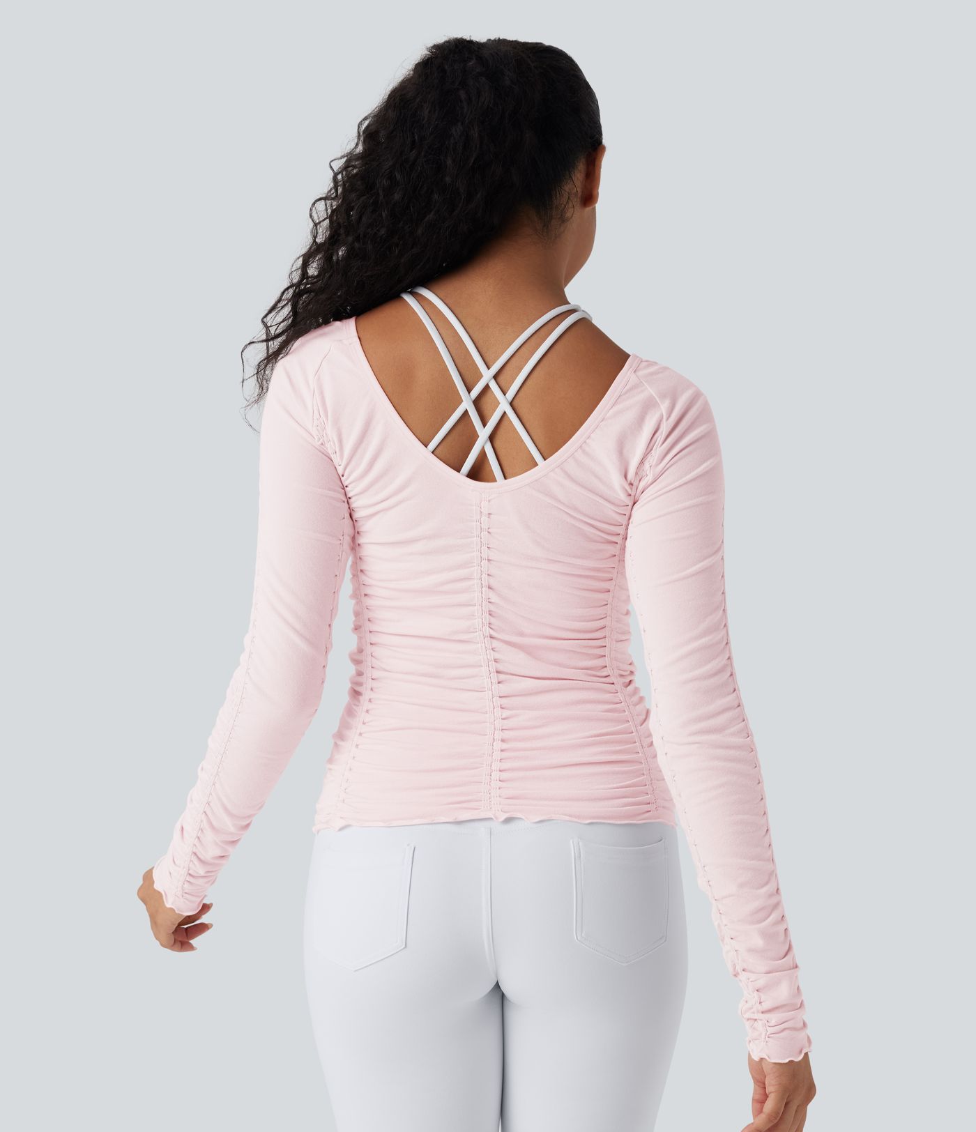 OneForm Seamless Flow Lettuce Trim Ruched Yoga Sports Top