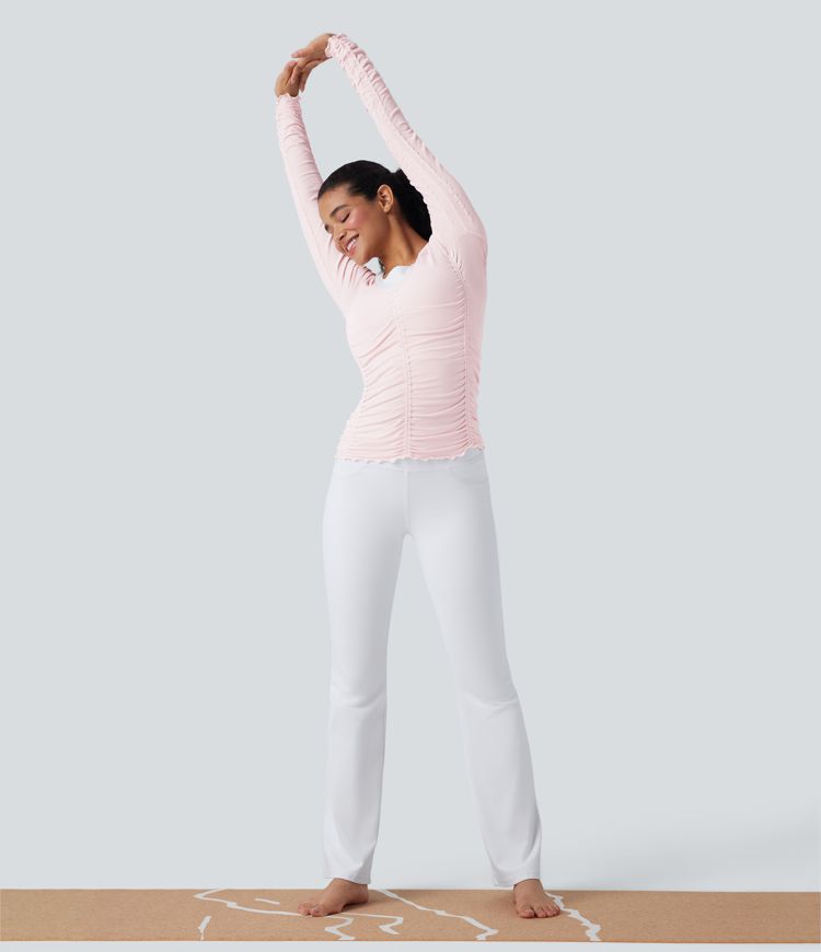 Seamless Flow Lettuce Trim Ruched Yoga Sports Top
