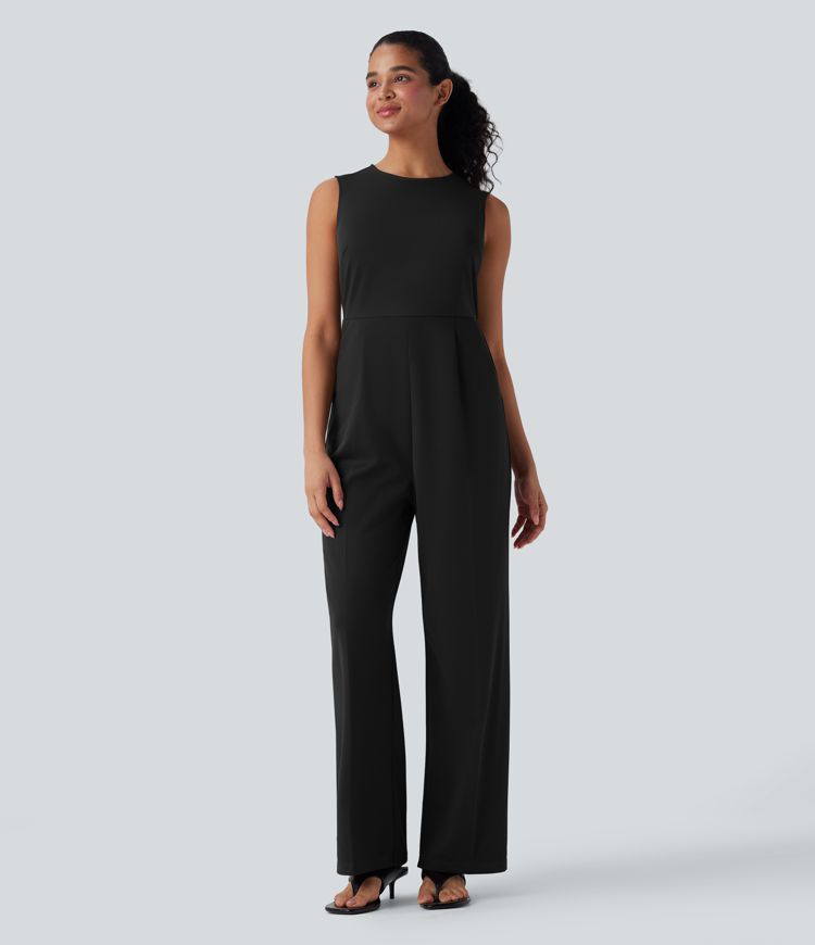 Sleeveless Zipper Work Jumpsuit with Pockets