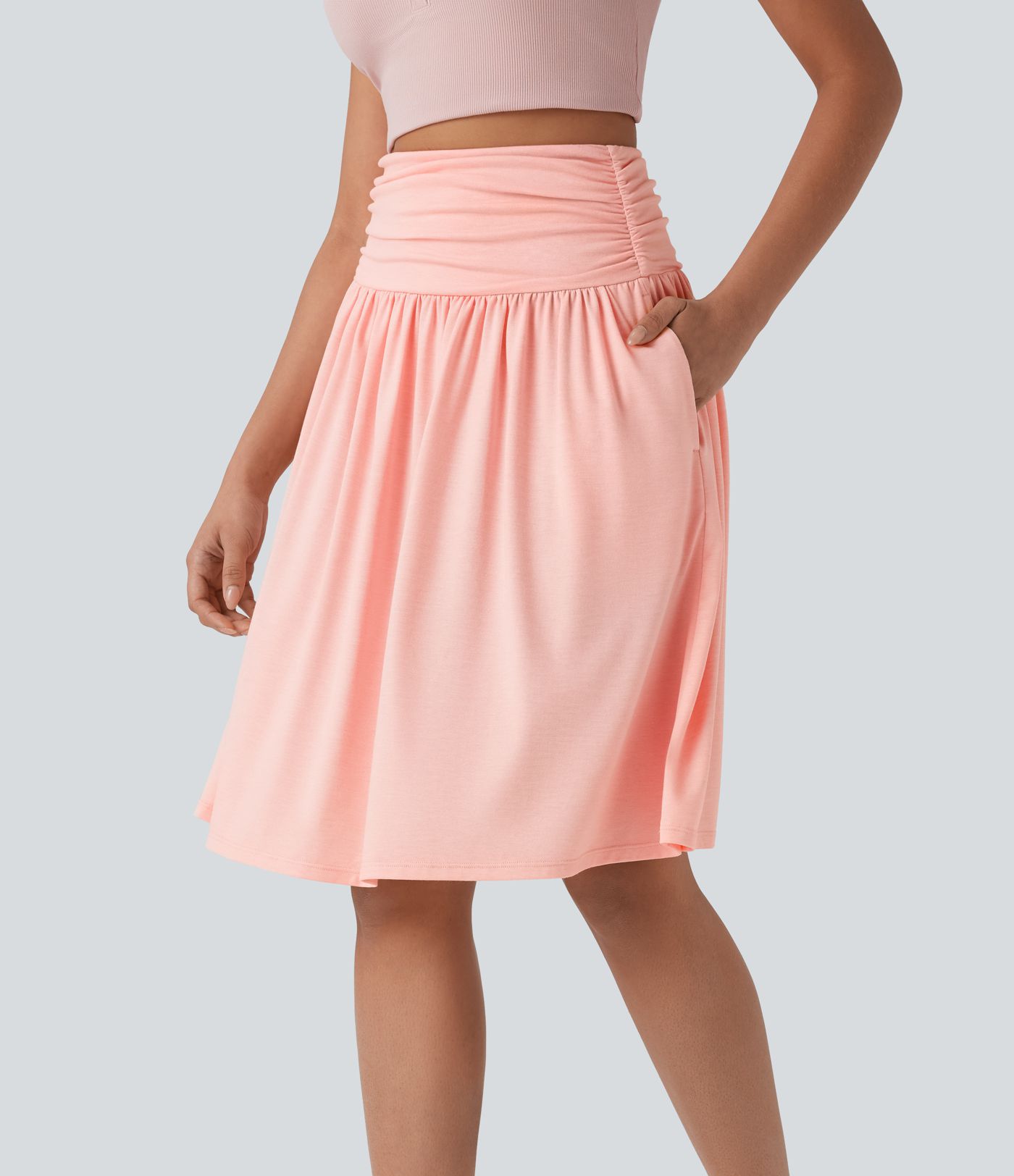 High Waisted Ruched Pocket Flowy Skirt