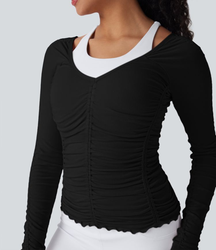 OneForm Seamless Flow Lettuce Trim Ruched Yoga Sports Top