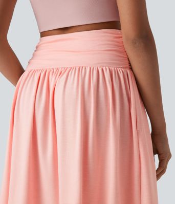 High Waisted Ruched Pocket Flowy Skirt