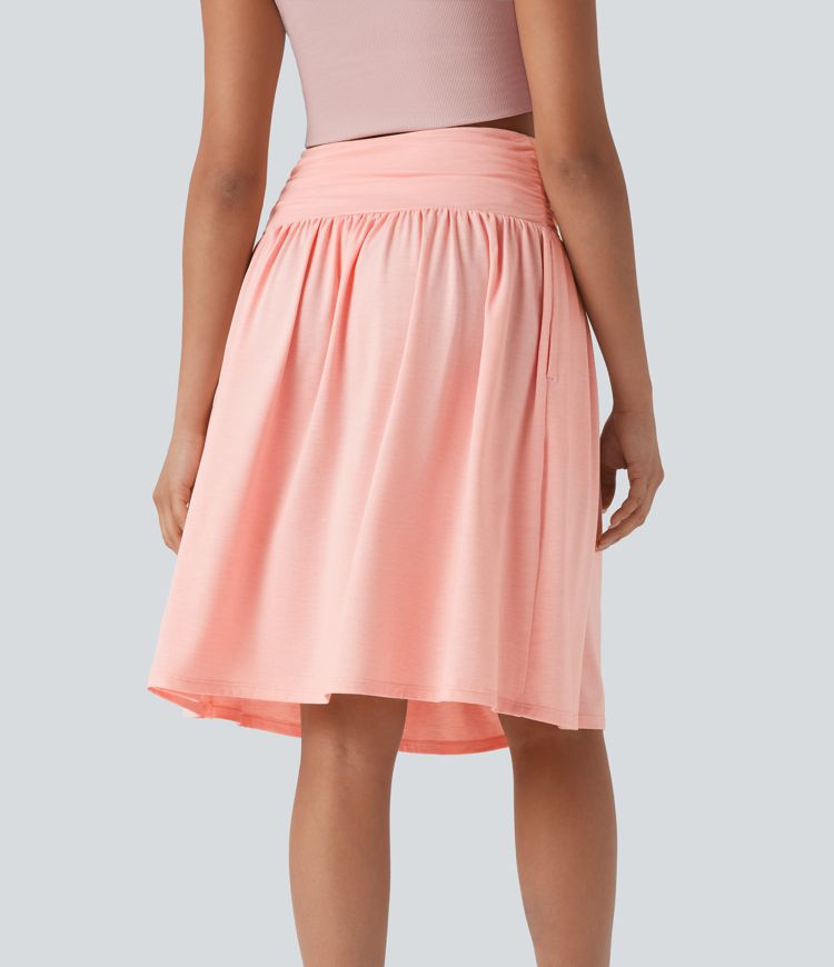 High Waisted Ruched Side Pocket Flowy Resort Skirt