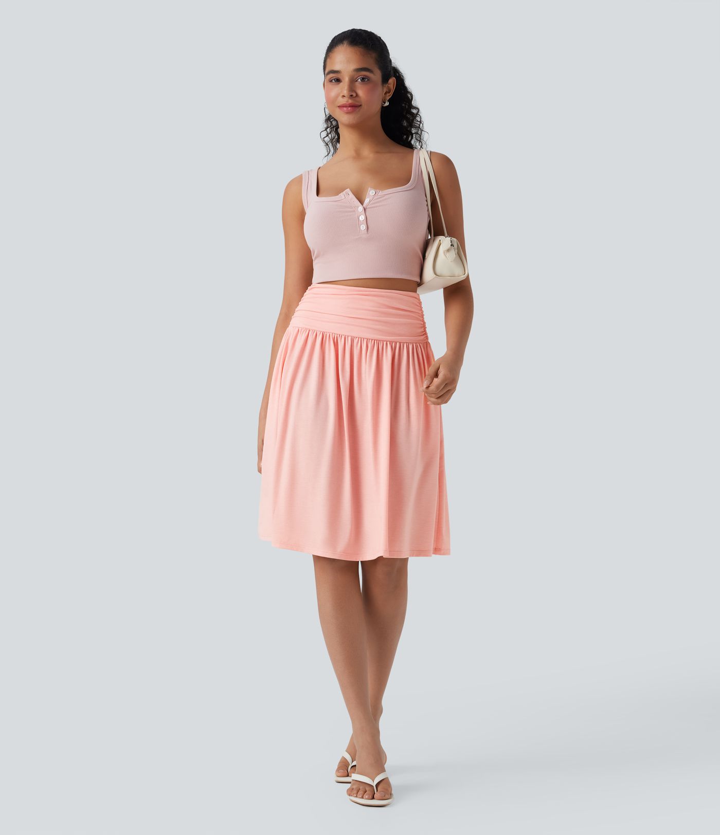 High Waisted Ruched Pocket Flowy Skirt