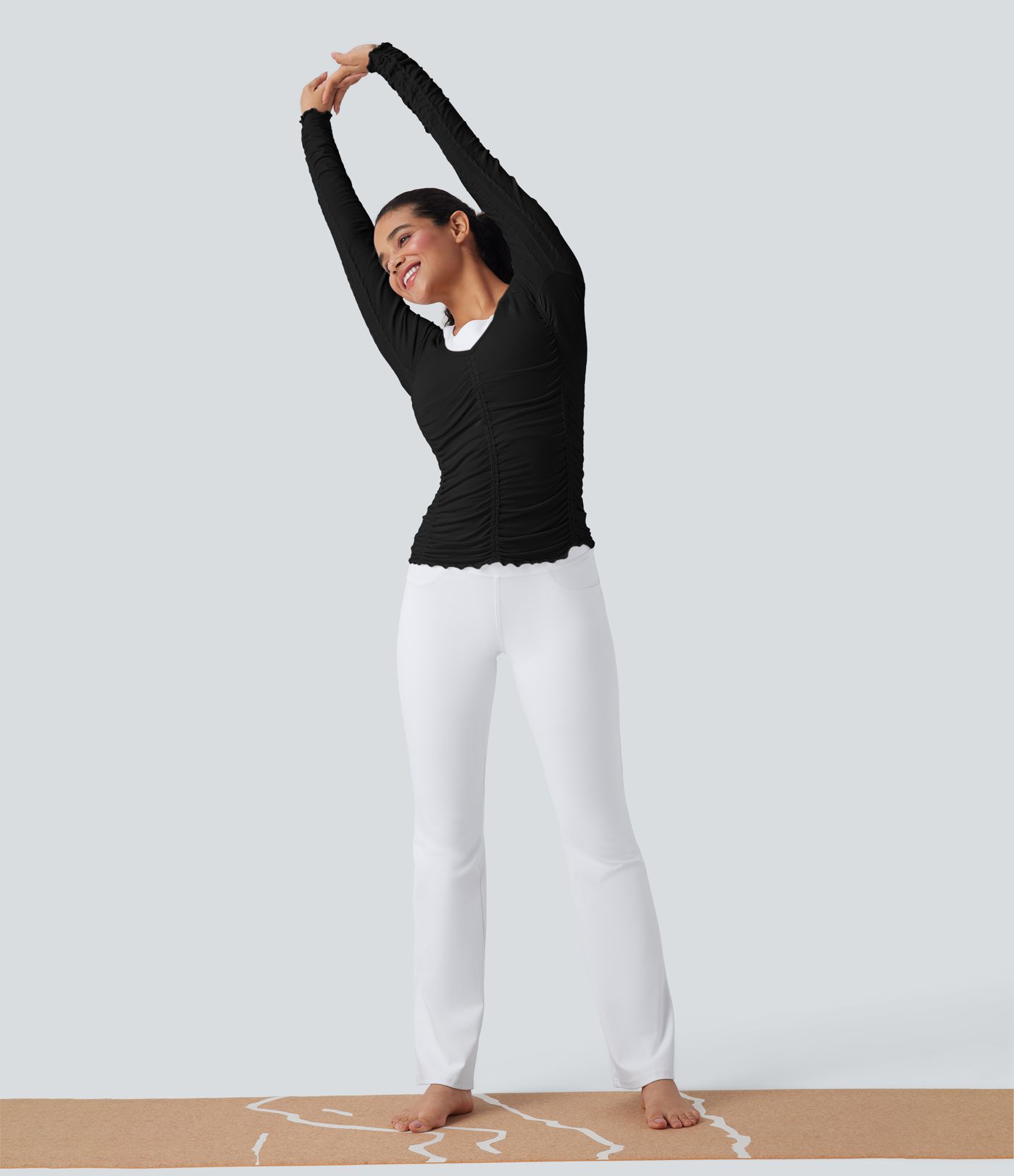 OneForm Seamless Flow Lettuce Trim Ruched Yoga Sports Top