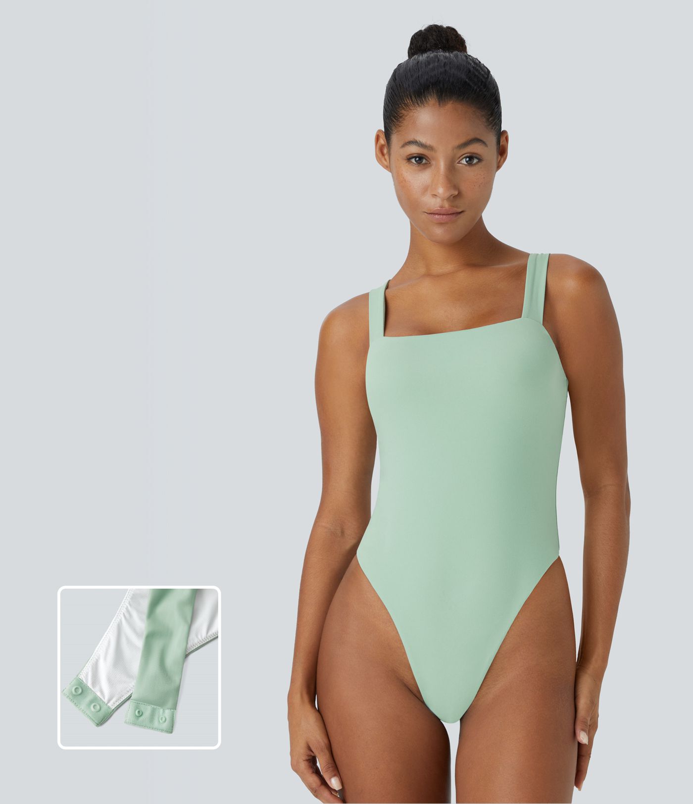 Softlyzero™ Plush, schmaler Yoga-Bodysuit mit quadratischem Ausschnitt, ärmellos, mit Druckknöpfen