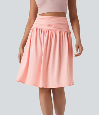 High Waisted Ruched Pocket Flowy Skirt