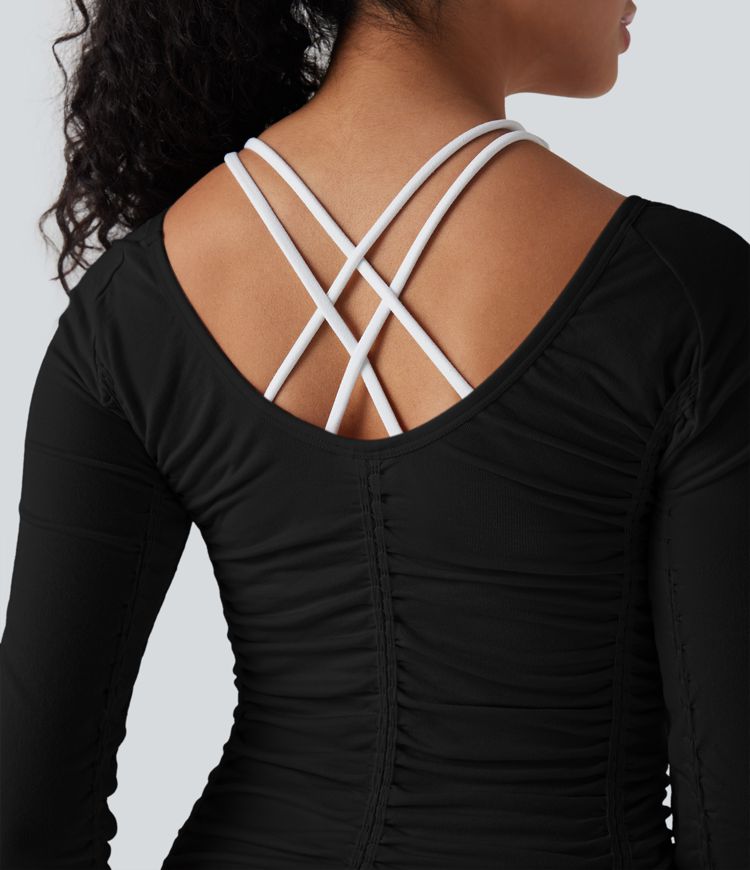 OneForm Seamless Flow Lettuce Trim Ruched Yoga Sports Top