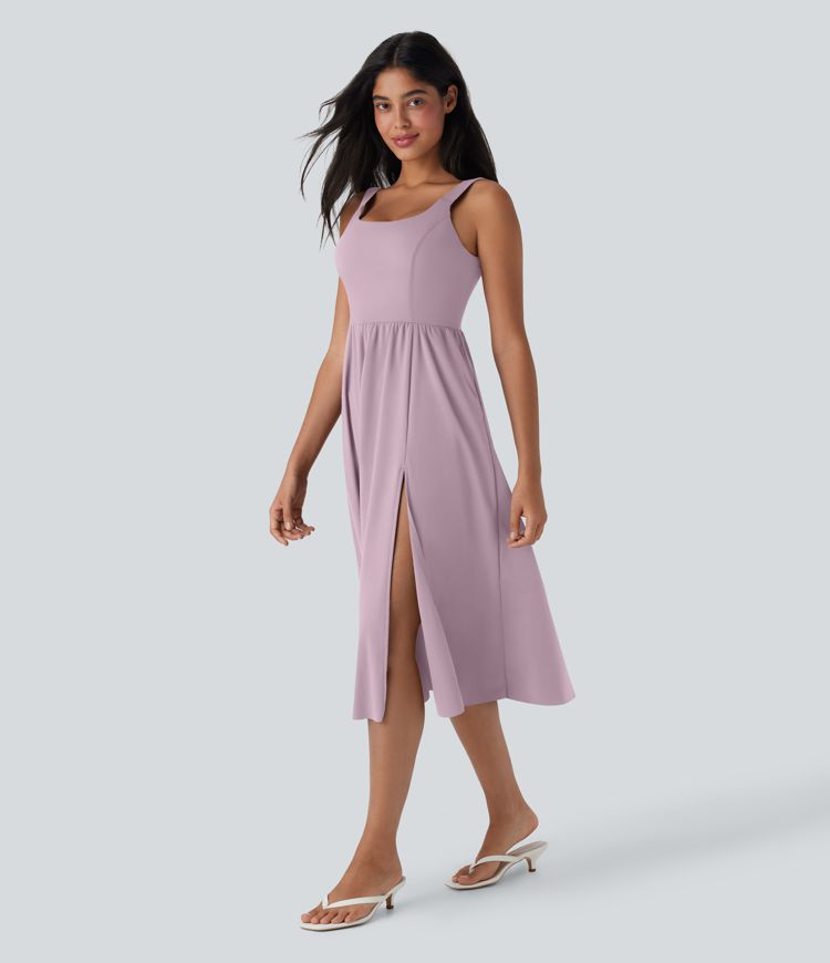 SoftlyZero™ Airy Padded Cool Touch Midi Casual Dress with Pockets D-F Cups