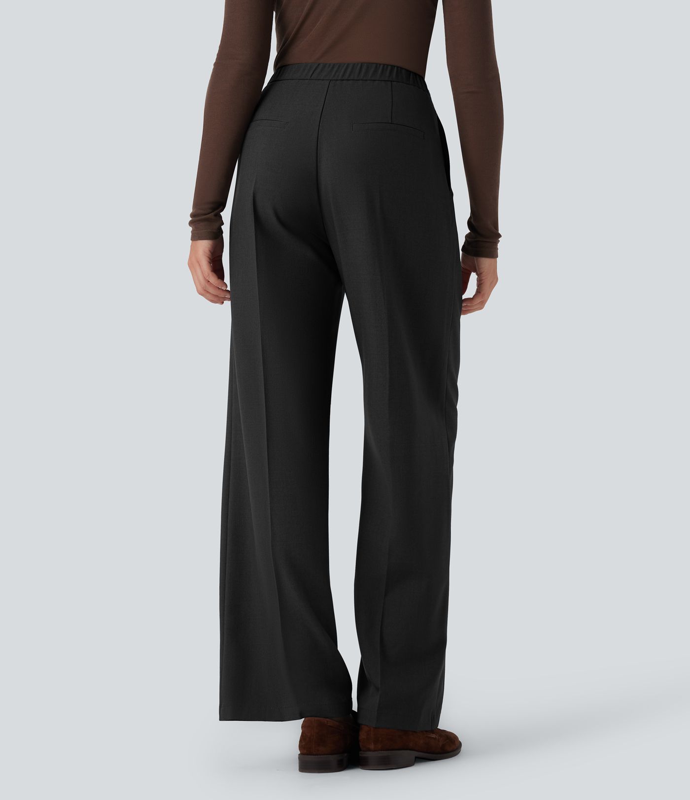 Pantalones de trabajo rectos de cintura alta con cremallera y bolsillos