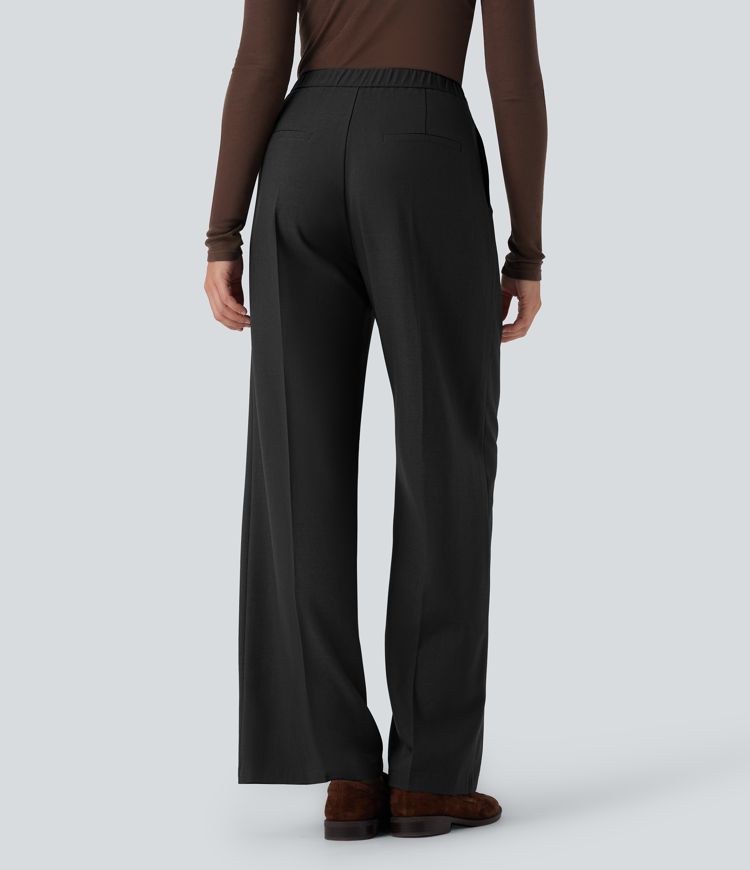 Pantalones de trabajo rectos de cintura alta con cremallera y bolsillos