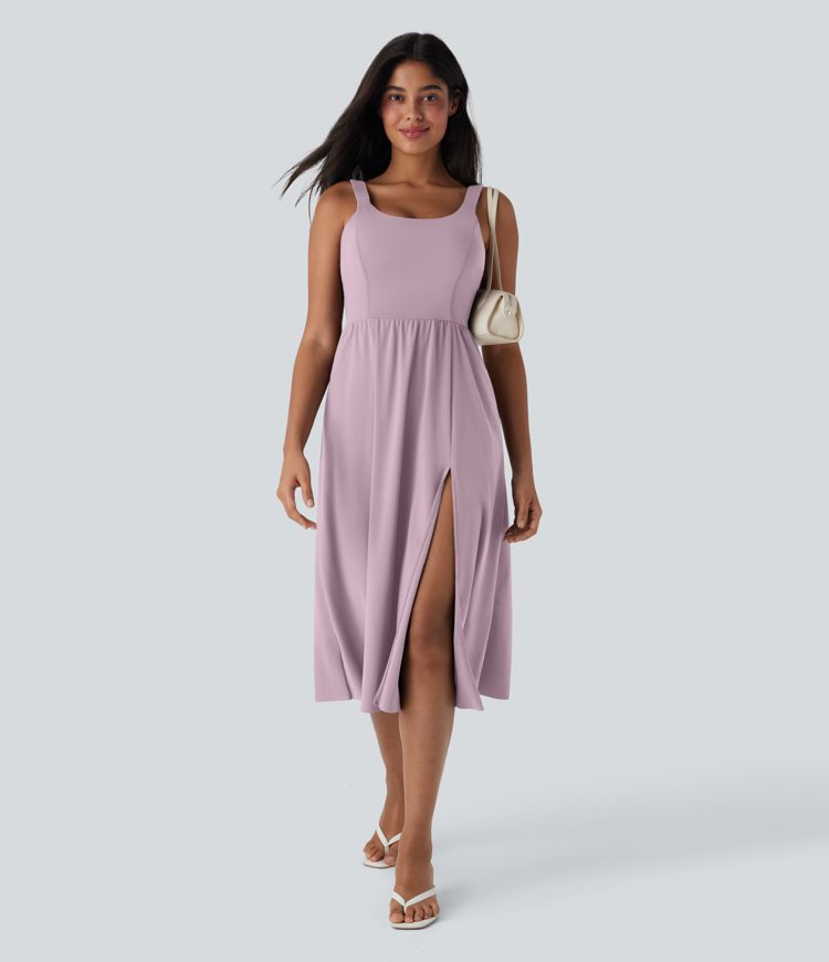 SoftlyZero™ Airy Padded Cool Touch Midi Casual Dress with Pockets D-F Cups