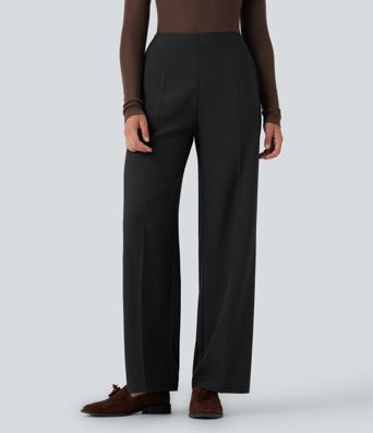 Pantalones de trabajo rectos de cintura alta con cremallera y bolsillos