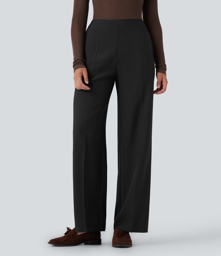 Pantalones de trabajo rectos de cintura alta con cremallera y bolsillos