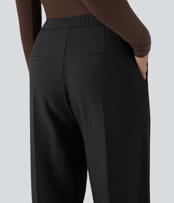 Pantalones de trabajo rectos de cintura alta con cremallera y bolsillos