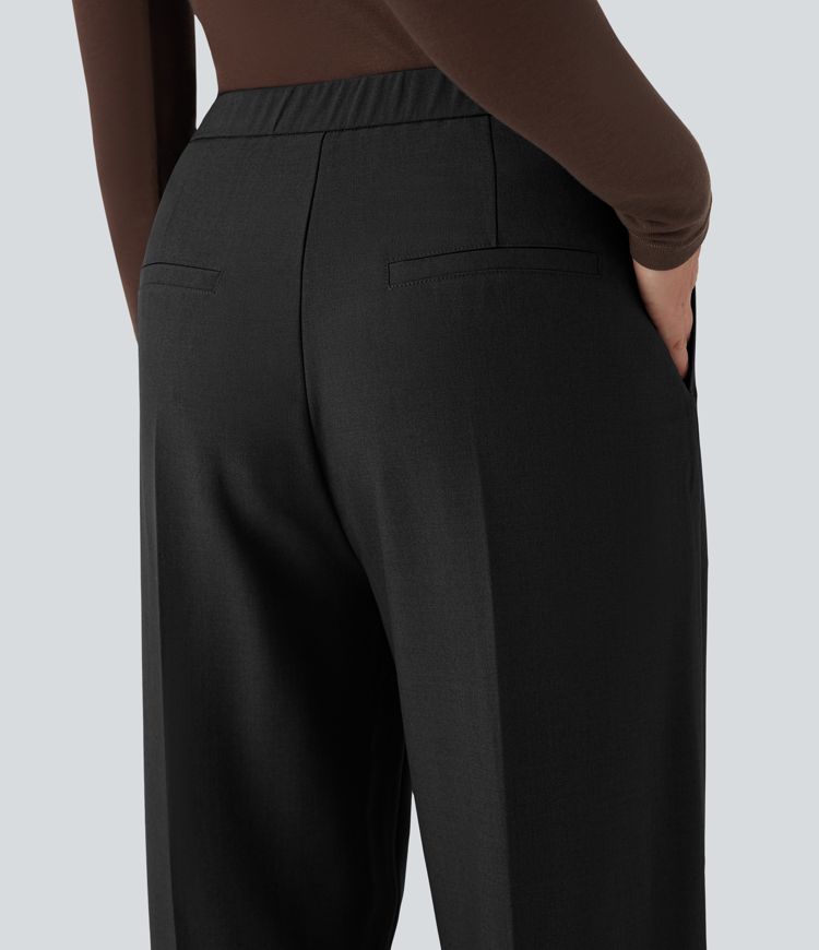 Pantalones de trabajo rectos de cintura alta con cremallera y bolsillos