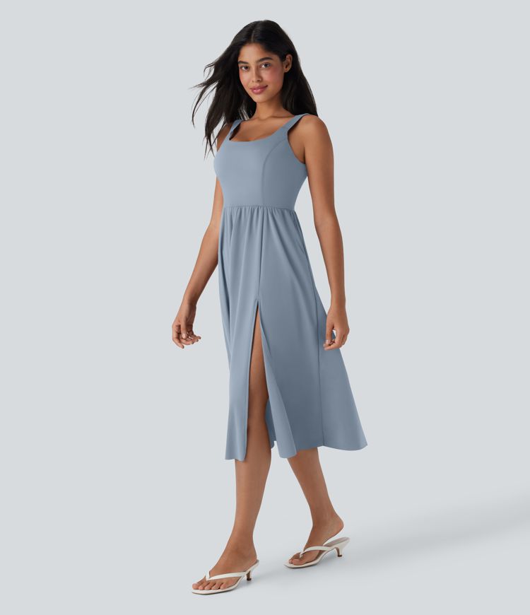 SoftlyZero™ Airy Padded Cool Touch Midi Casual Dress with Pockets D-F Cups
