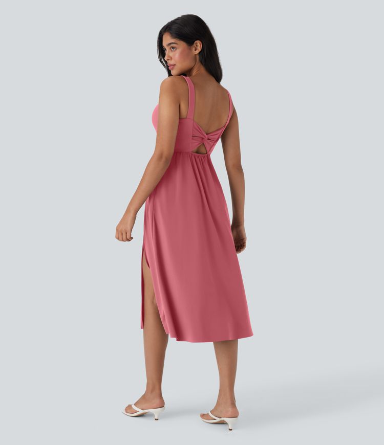 SoftlyZero™ Airy Padded Cool Touch Women Long Midi Casual Dress with Pockets D-F Cups