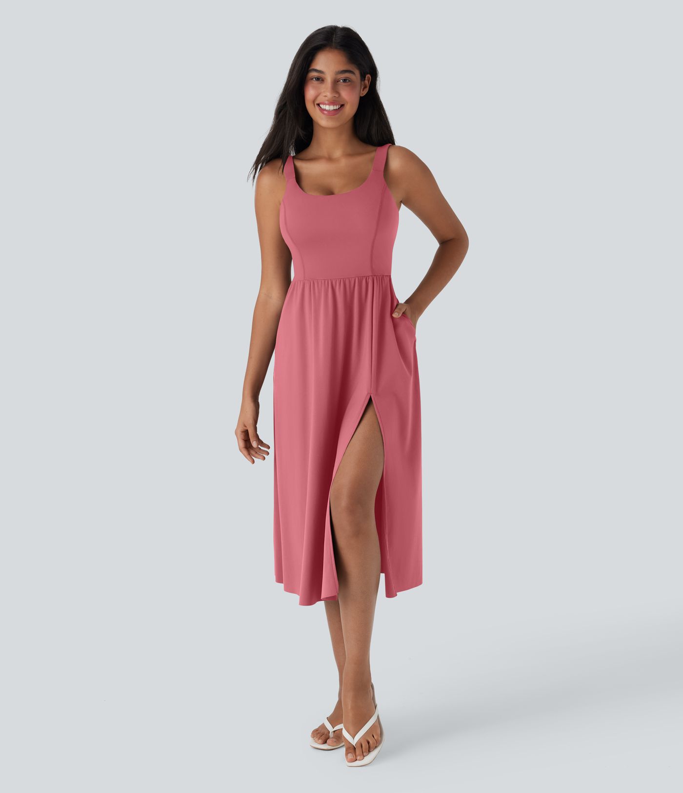 SoftlyZero™ Airy Padded Cool Touch Women Long Midi Casual Dress with Pockets D-F Cups