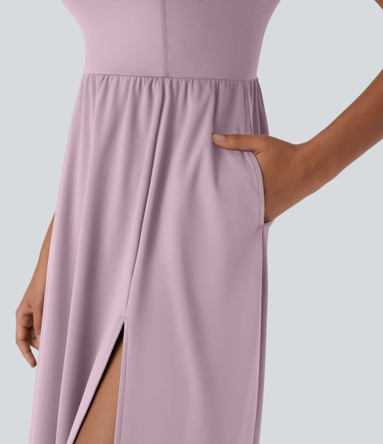 SoftlyZero™ Airy Padded Cool Touch Midi Casual Dress with Pockets D-F Cups